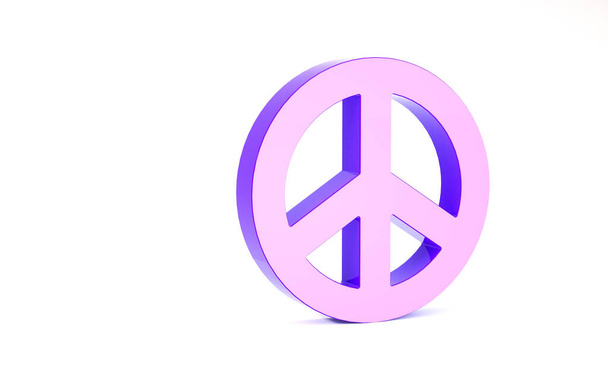 Fialová ikona míru izolované na bílém pozadí. Hippie symbol míru. Minimalismus. 3D ilustrace 3D vykreslení - Fotografie, Obrázek