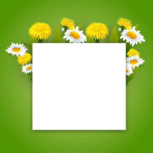 Kamille frame met ruimte voor tekst.Bloemenframe. Bloemenrand.Spring bloemen frame samenstelling. Verkoop achtergrond ontwerp - Vector, afbeelding