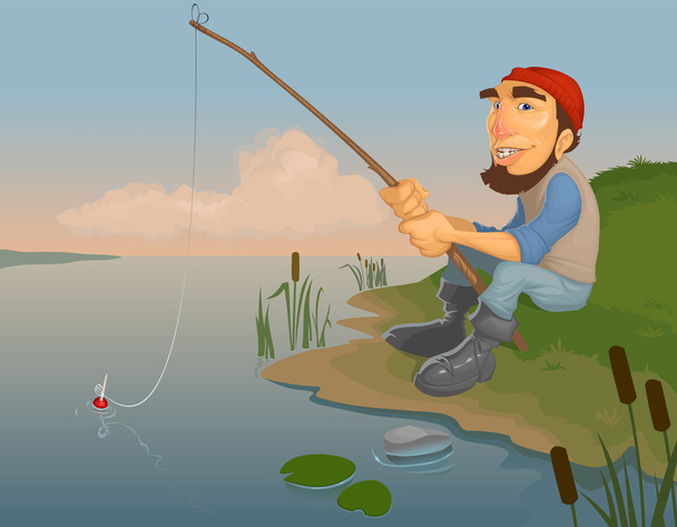 αλιεία στη λίμνη - Διάνυσμα, εικόνα