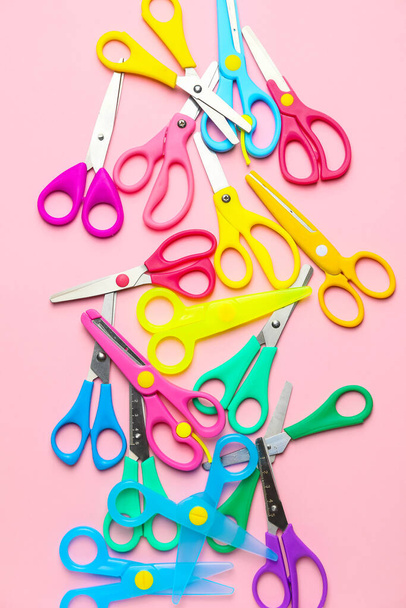Scissors for paper on color background - Fotoğraf, Görsel