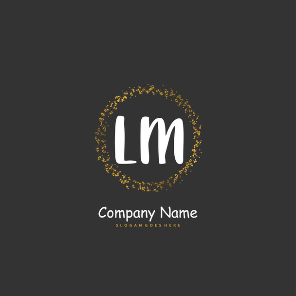 İlk L M LM el yazısı ve daireyle imzalı logo tasarımı. Moda, takım, düğün, lüks logo için güzel tasarım logosu. - Vektör, Görsel