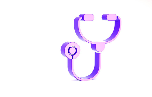 Violetti stetoskooppi lääketieteellinen instrumentti kuvaketta eristetty valkoisella taustalla. Minimalismin käsite. 3d kuva 3D renderöinti - Valokuva, kuva