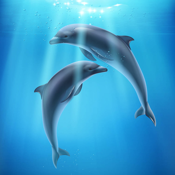 Dolphin In Sea Realistic Composition - Vector, Image