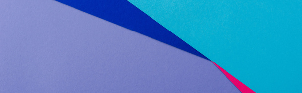 fond géométrique abstrait avec lilas, rose, papier bleu, panoramique - Photo, image