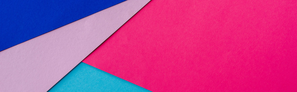 abstract geometric background with pink, blue and violet paper, panoramic shot - Photo, Image