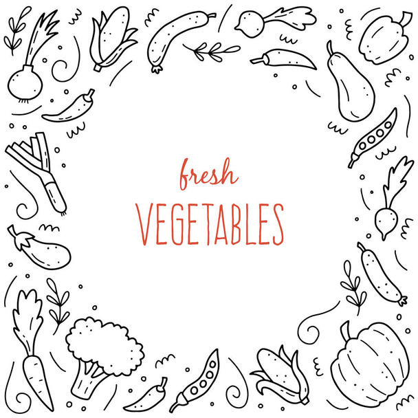 Hand drawn set of vegetables. Vector illustration of doodle skecth style. - Vector, Imagen