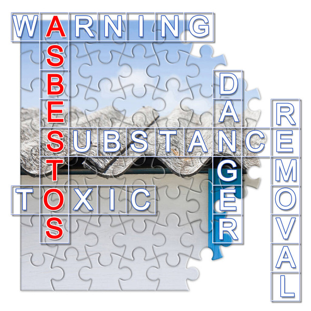 Veszélyes azbeszt tető kell távolítani - A megoldás az amiantus kérdés keresztrejtvény koncepció - Fotó, kép