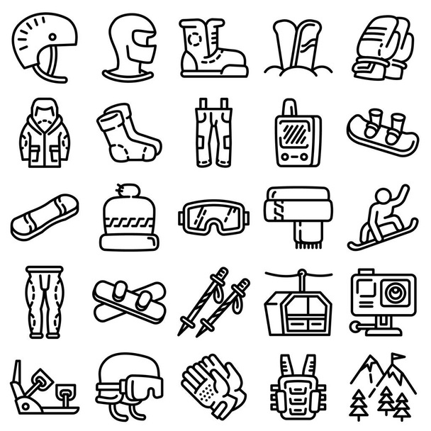 Snowboarding equipment icons set, outline style - Vektori, kuva