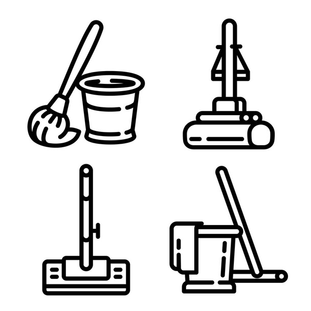 Mop icons set, outline style - Vettoriali, immagini