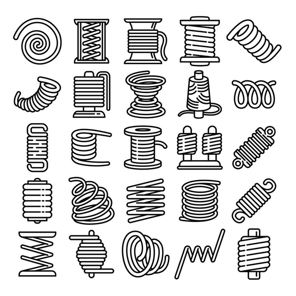 Coil icons set, outline style - Vettoriali, immagini