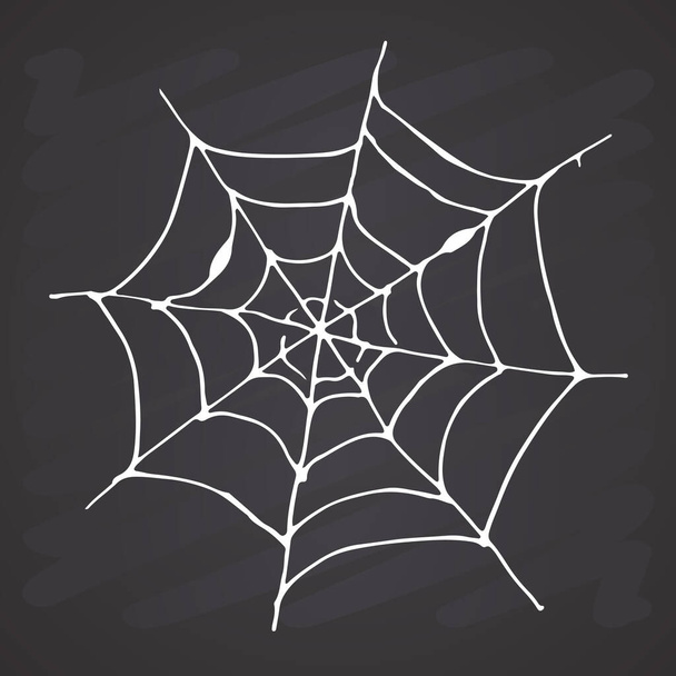 Spider web Hand drawn sketched web vector illustration on chalkboard background. - Vector, afbeelding