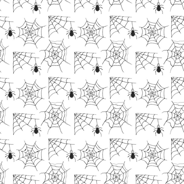 Spider web seamless pattern vector illustration. Hand drawn sketched web background . - Вектор, зображення