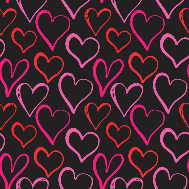 Heart symbol seamless pattern vector illustration. Hand drawn sketch doodle background. Saint Valentains Day or womens day background. - Vector, imagen