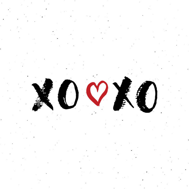 XOXO brush lettering sign, Grunge calligraphiv c hugs and kisses Phrase, Internet slang abbreviation XOXO symbols, vector illustration isolated on white background. - Vetor, Imagem