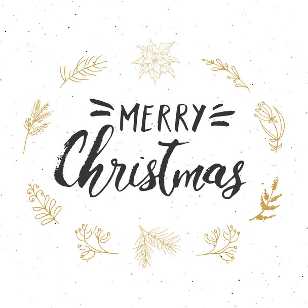 Merry Christmas Calligraphic Lettering. Typographic Greetings Design. Calligraphy Lettering for Holiday Greeting. Hand Drawn Lettering Text Vector illustration - Vector, Imagen
