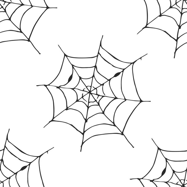 Spider web seamless pattern vector illustration. Hand drawn sketched web background . - Vector, imagen
