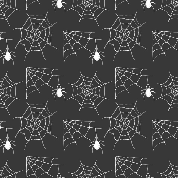 Spider web seamless pattern vector illustration. Hand drawn sketched web background . - Vector, Imagen