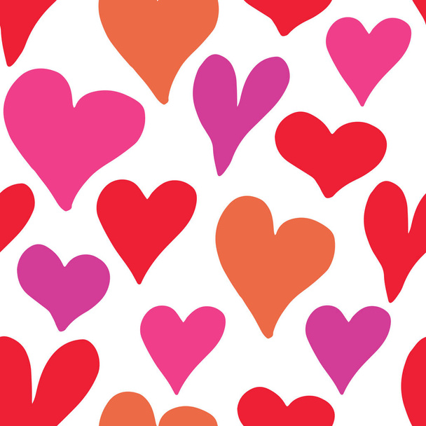 Heart symbol seamless pattern vector illustration. Hand drawn sketch doodle background. Saint Valentains Day or womens day background. - Vektor, Bild