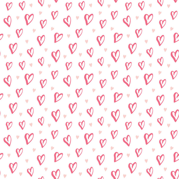 Heart symbol seamless pattern vector illustration. Hand drawn sketch doodle background. Saint Valentains Day or womens day background. - Vektor, Bild