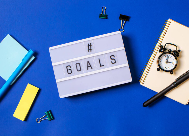 Goals word concept on light box on the blue background. Future. Trends - Valokuva, kuva