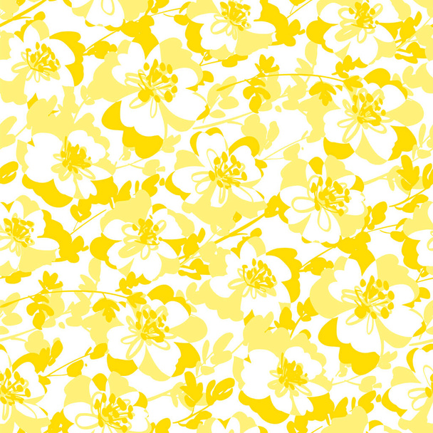Light yellow and white abstract flowers background. Summer seamless pattern for background, fabric, textile, wrap, surface, web and print design. Floral modern sketch vector tile rappor - Wektor, obraz