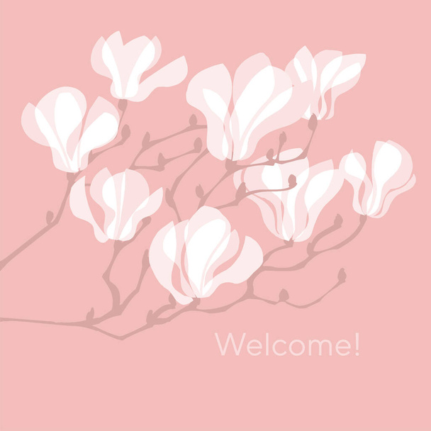 Weiße zarte Magnolienblüten blühen Muster für Karte, Kopfzeile, Einladung, Poster, soziale Medien, Post-Veröffentlichung. Frühlingsblumen-Vektorelement.  - Vektor, Bild