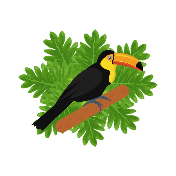 Isolated toucan illustration with tropical leaves in vector. Tropical bird illustration.  - Wektor, obraz