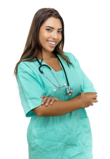 Beautiful latin american female nurse or medical student isolated on white background for cut out - Valokuva, kuva