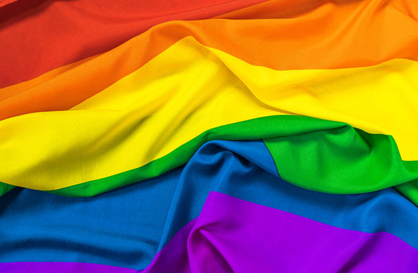 Rainbow LGBT flag of six colors for design with space for text. Copy space. Symbol of the LGBT movement. - Foto, imagen