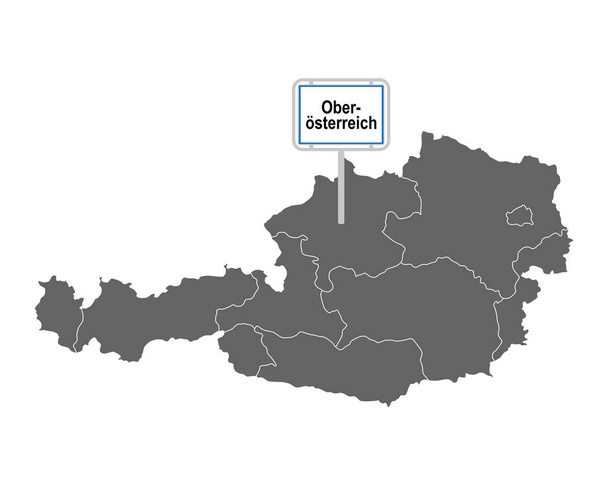 Map of Austria with road sign of Oberoesterreich - Vector, Image