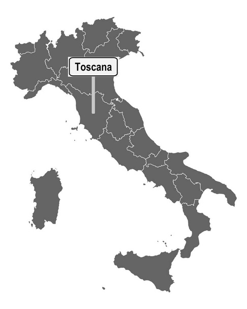 Mapa Włoch ze znakiem drogowym Toscana - Wektor, obraz