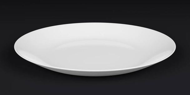 Пустая белая тарелка или керамическая тарелка на черном фоне. 3D рендеринг с возможностью обрезки
 - Фото, изображение
