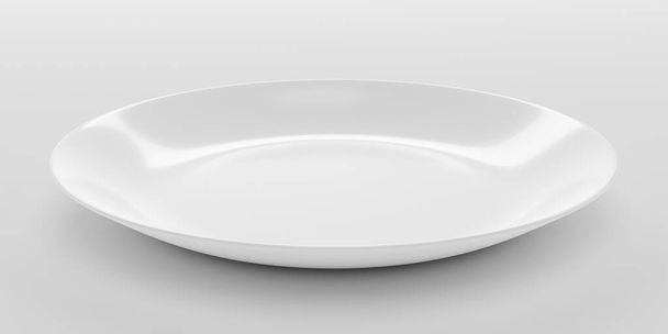 Placa branca vazia ou prato cerâmico isolado em fundo branco. Renderização 3D com caminho de recorte
 - Foto, Imagem