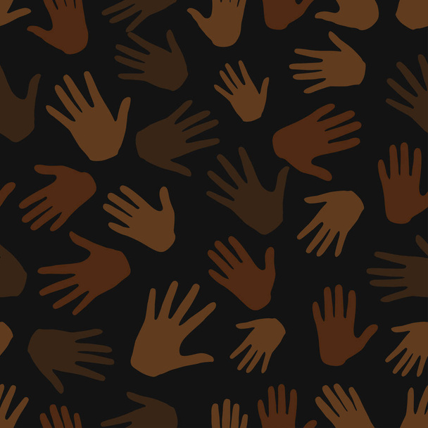Black lives matter. Seamless pattern. Many hands on dark background, stop racism. Interracial community unity. Protest. Modern vector in flat style. New movement - Foto, Bild