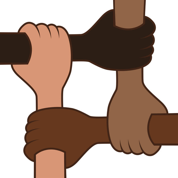 Schwarze Leben zählen. Stop Rassismus Vektor in flachem Stil. Hände verschiedener Rassen halten zusammen. Steht für Gleichberechtigung ein. Vielfältige Hautfarbe Hände in Gemeinschaftseinheit - Foto, Bild