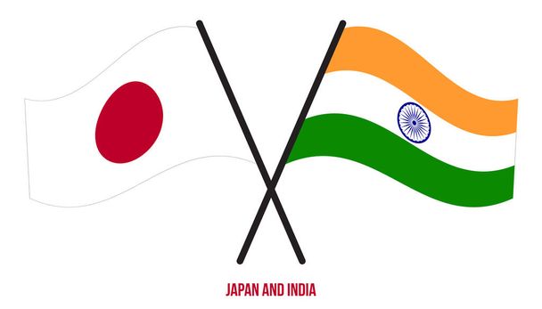 Японские и индийские флаги пересекли и размахивали плоским стилем. Официальная доля. Правильные цвета
. - Вектор,изображение