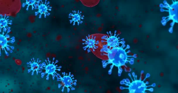 Cellule di coronavirus. Gruppo di animazione di virus che causano infezioni respiratorie al microscopio. Ciclo video di rendering 3D 4k
 - Filmati, video