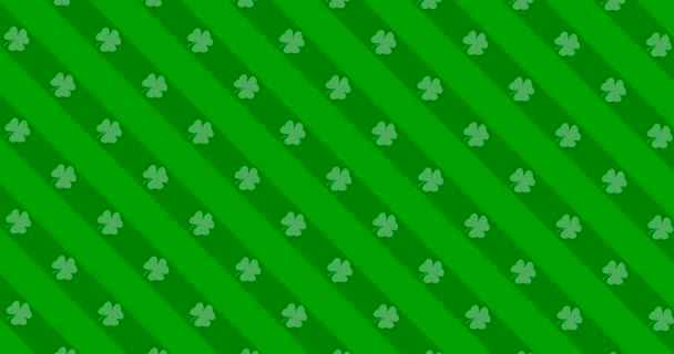 St. Patrick Günü yeşil yapraklı arka plan. Yonca desenli Patrick Day arkaplanı. Şenlikli bar partisi için. 3D render, döngü 4k - Video, Çekim