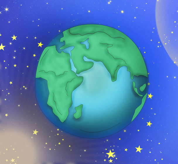 Earth planet. Illustrations, background. Blue sky - Photo, Image