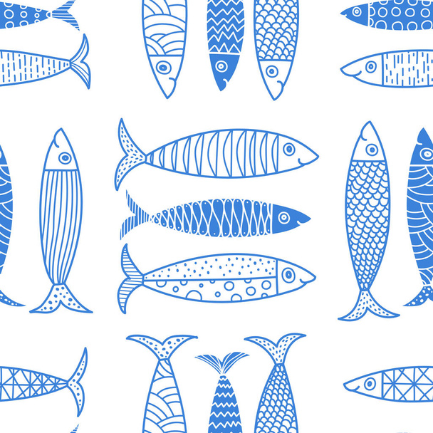 Cute fish.  Kids lbackground. Seamless pattern. Can be used in textile industry, paper, background, scrapbooking. - Vektor, Bild