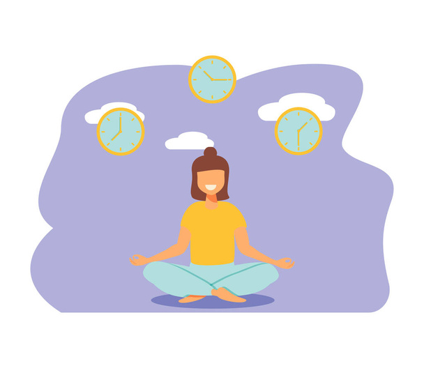 Vector illustration, concept of meditation during working hours, break, health benefits of the body, mind and emotions, thought process - Vector, Image