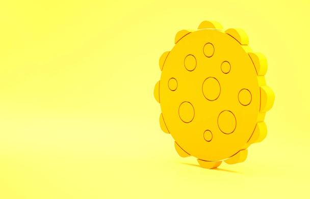 Ikona žlutého viru izolovaná na žlutém pozadí. Corona virus 2019-nCoV. Bakterie a bakterie, rakovina buněk, mikrobi, houby. Minimalismus. 3D ilustrace 3D vykreslení. - Fotografie, Obrázek