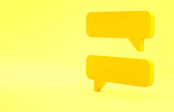 Yellow Speech bublina chat ikona izolované na žlutém pozadí. Ikona zprávy. Symbol komunikace nebo komentáře. Minimalismus. 3D ilustrace 3D vykreslení. - Fotografie, Obrázek