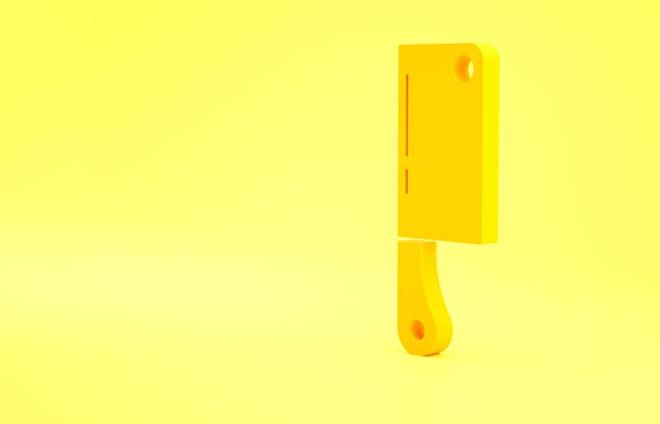 Желтый значок мясорубки выделен на желтом фоне. Кухонный нож для мяса. Нож мясника. Счастливого Хэллоуина. Концепция минимализма. 3D-рендеринг
. - Фото, изображение