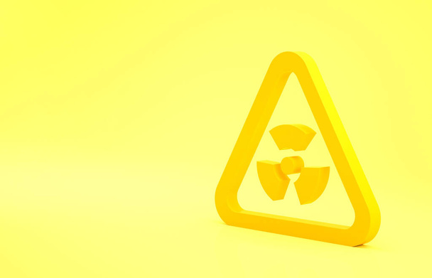 Yellow Triangle sign with radiation symbol icon isolated on yellow background. Minimalism concept. 3d illustration 3D render. - Photo, Image