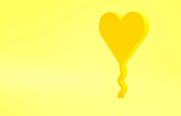 Sárga léggömb alakú szív szalagos ikon elszigetelt sárga alapon. Valentin nap. Minimalizmus koncepció. 3d illusztráció 3D render. - Fotó, kép