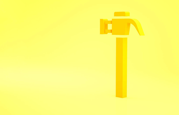 Yellow Hammer icon isolated on yellow background. Tool for repair. Minimalism concept. 3d illustration 3D render. - Photo, Image