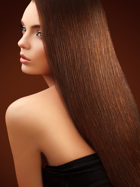 Brown Hair. Portrait of Beautiful Woman with Long Hair. - Valokuva, kuva