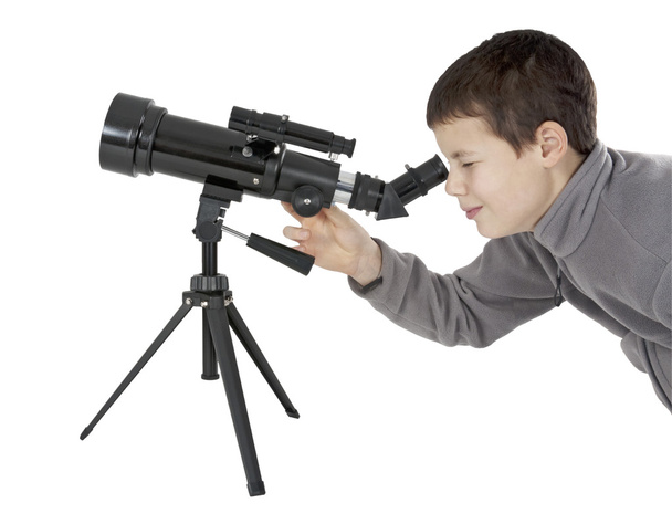 Young man with astronomy telescope - Photo, Image