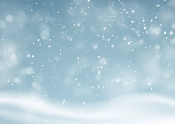 Рождественский зимний снежный пейзаж. Зимний фон снежной пыли. Векторная иллюстрация
 - Вектор,изображение